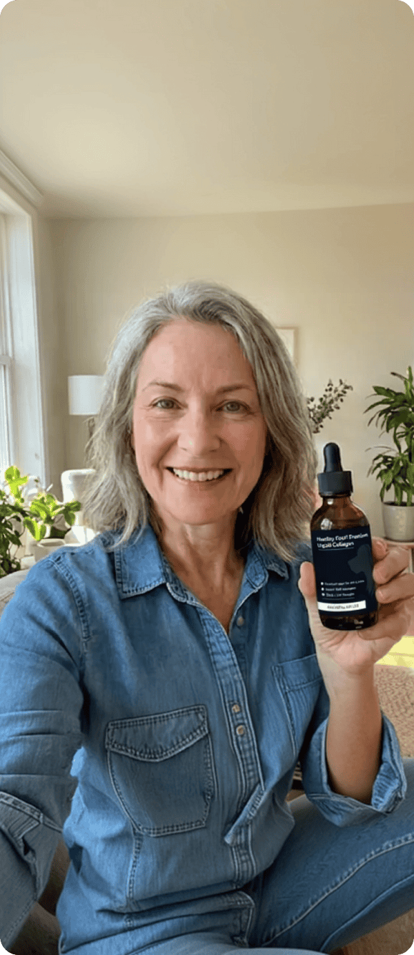 Helen holding Healthy Petz Premium Liquid Collagen