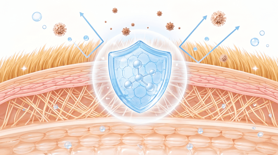 Illustration of a supported skin barrier and collagen matrix