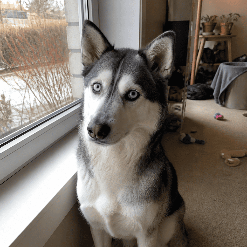 Husky mix by a window